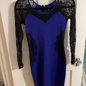 Blue and Black Body Contour Lace Detail Dress